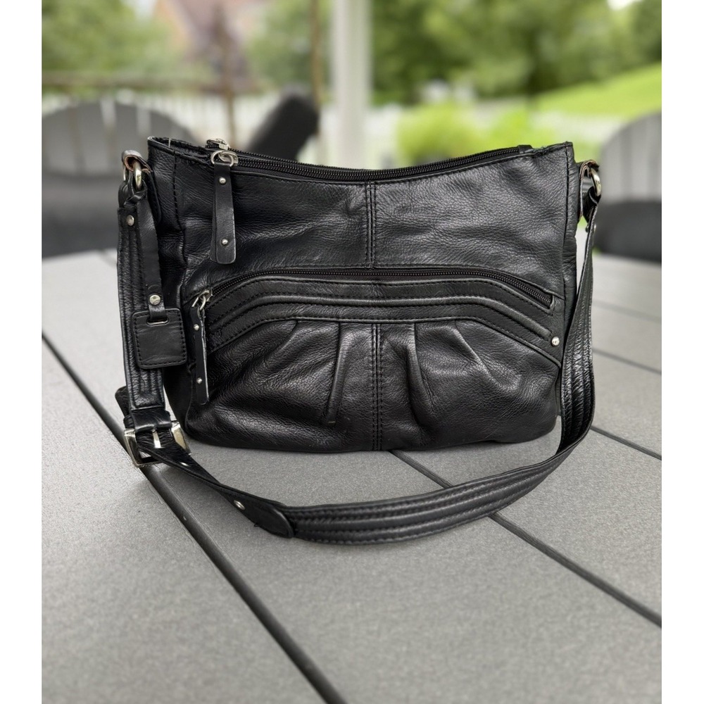 Vintage Stone Mountain USA Black Satchel Shoulder Bag Soft Pebbled Leather Y2K